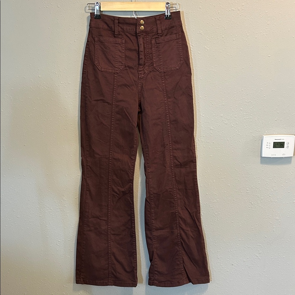 Marine Layer Perles‎ Flare Pant - Bitter Chocolate Dark Burgundy Cotton Twill